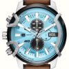 Men'S Diesel | Diesel Men'S Griffed (48Mm) Blue Dial / Brown Leather Strap