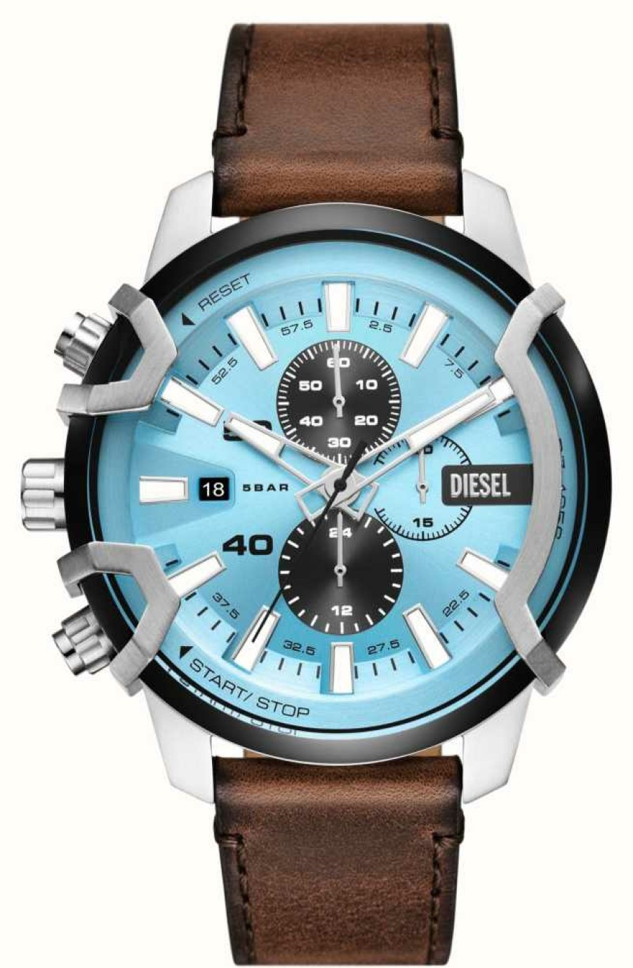 Men'S Diesel | Diesel Men'S Griffed (48Mm) Blue Dial / Brown Leather Strap