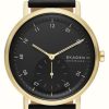 Men'S Skagen | Skagen Men'S Kuppel (44Mm) Black Dial / Black Leather Strap