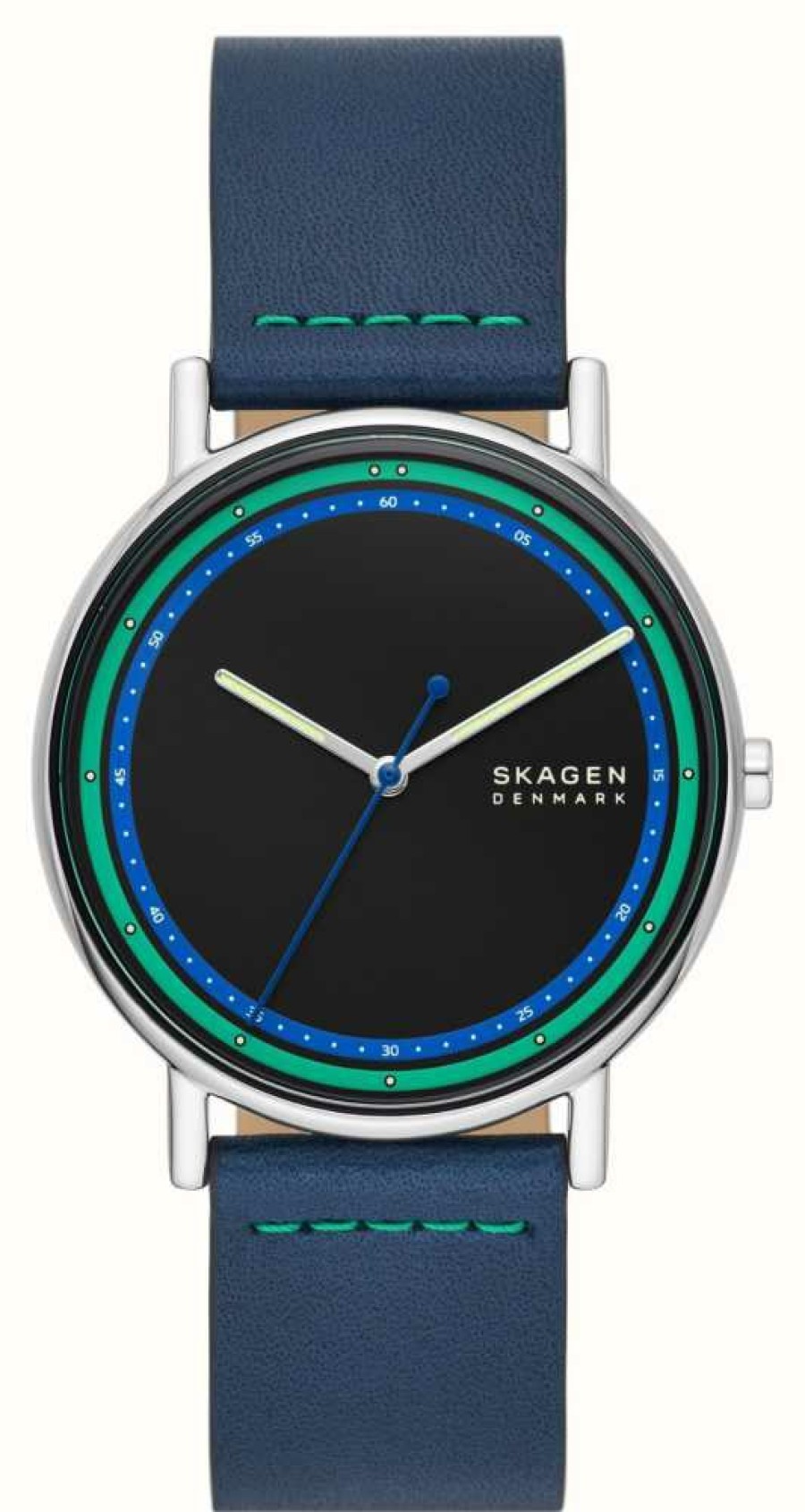 Men'S Skagen | Skagen Men'S Signatur (40Mm) Black Dial / Blue Leather Strap