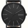 Men'S Skagen | Skagen Men'S Signatur (40Mm) Black Dial / Black Leather Strap