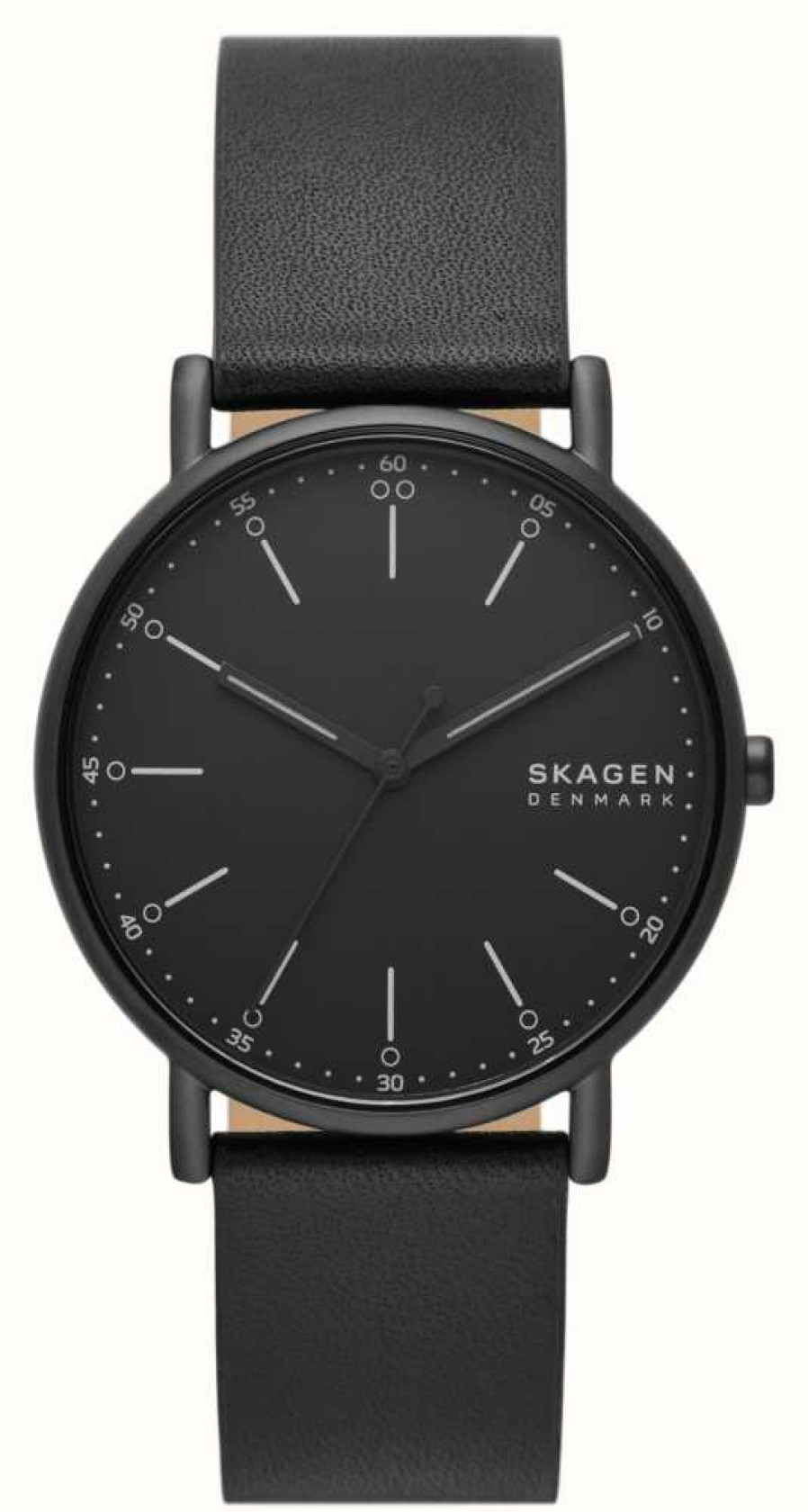 Men'S Skagen | Skagen Men'S Signatur (40Mm) Black Dial / Black Leather Strap