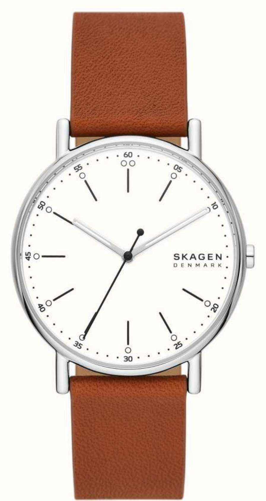 Men'S Skagen | Skagen Men'S Signatur (40Mm) White Dial / Brown Leather Strap