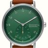 Men'S Skagen | Skagen Men'S Kuppel (44Mm) Green Dial / Brown Leather Strap