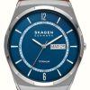 Men'S Skagen | Skagen Men'S Melbye Titanium (40Mm) Blue Dial / Brown Leather Strap