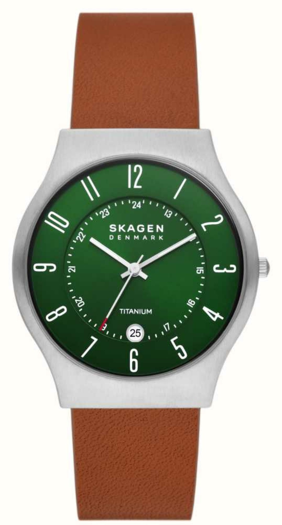 Men'S Skagen | Skagen Men'S Sundby Titanium (40Mm) Green Dial / Brown Leather Strap