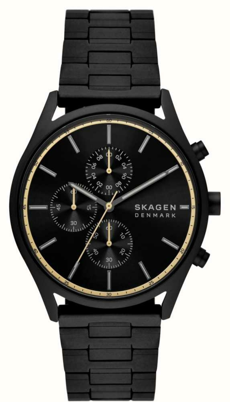 Men'S Skagen | Skagen Men'S Holst Chronograph (42Mm) Black Dial / Black Stainless Steel Bracelet