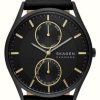 Men'S Skagen | Skagen Men'S Holst (40Mm) Black Dial / Black Leather Strap