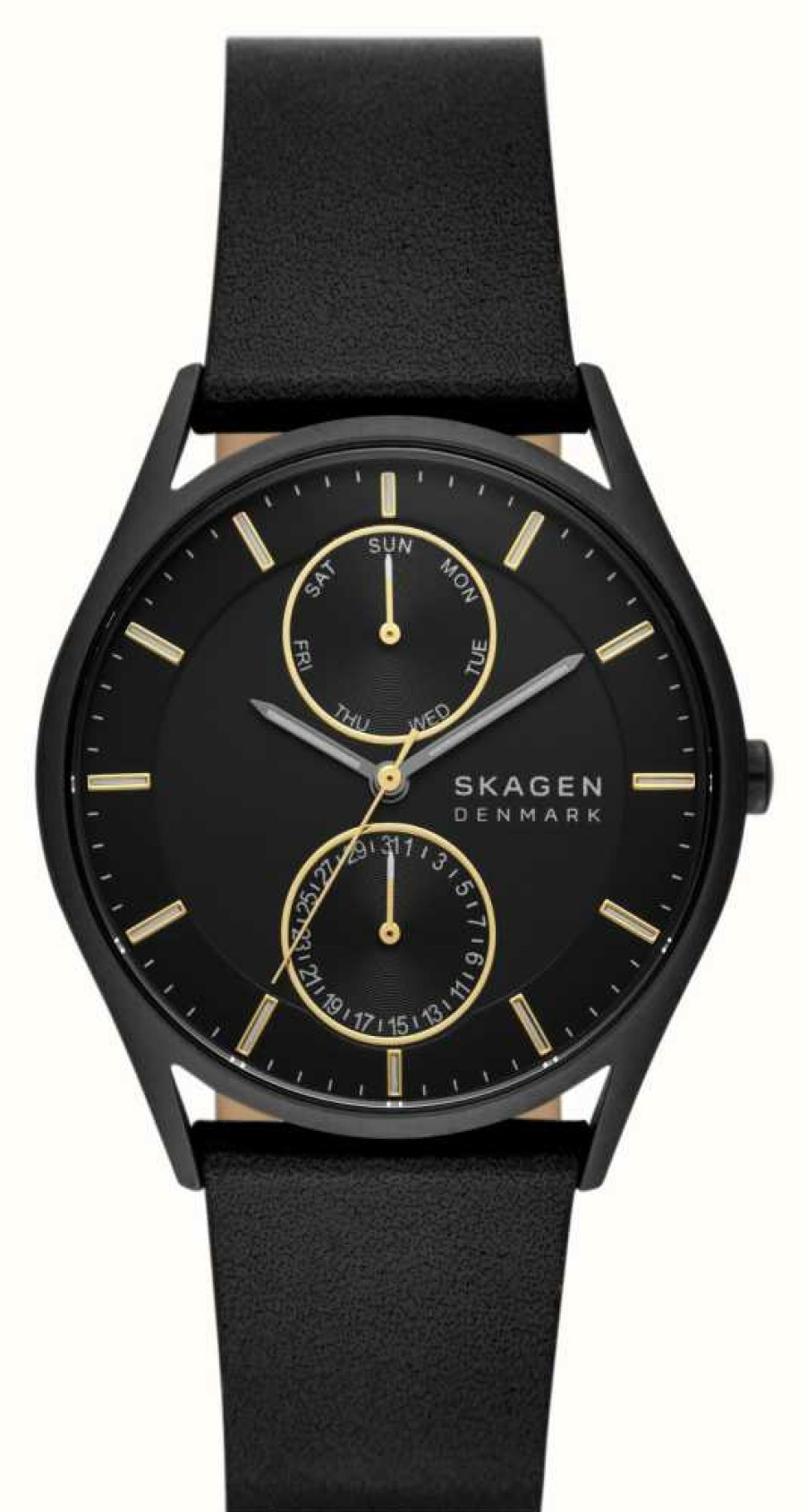 Men'S Skagen | Skagen Men'S Holst (40Mm) Black Dial / Black Leather Strap