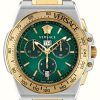 Jewelry Versace | Versace Men'S Greca Extreme Chrono (45Mm) Green Dial / Two-Tone Stainless Steel Bracelet