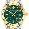 Jewelry Versace | Versace Men'S Greca (41Mm) Green Dial / Two-Tone Stainless Steel Bracelet