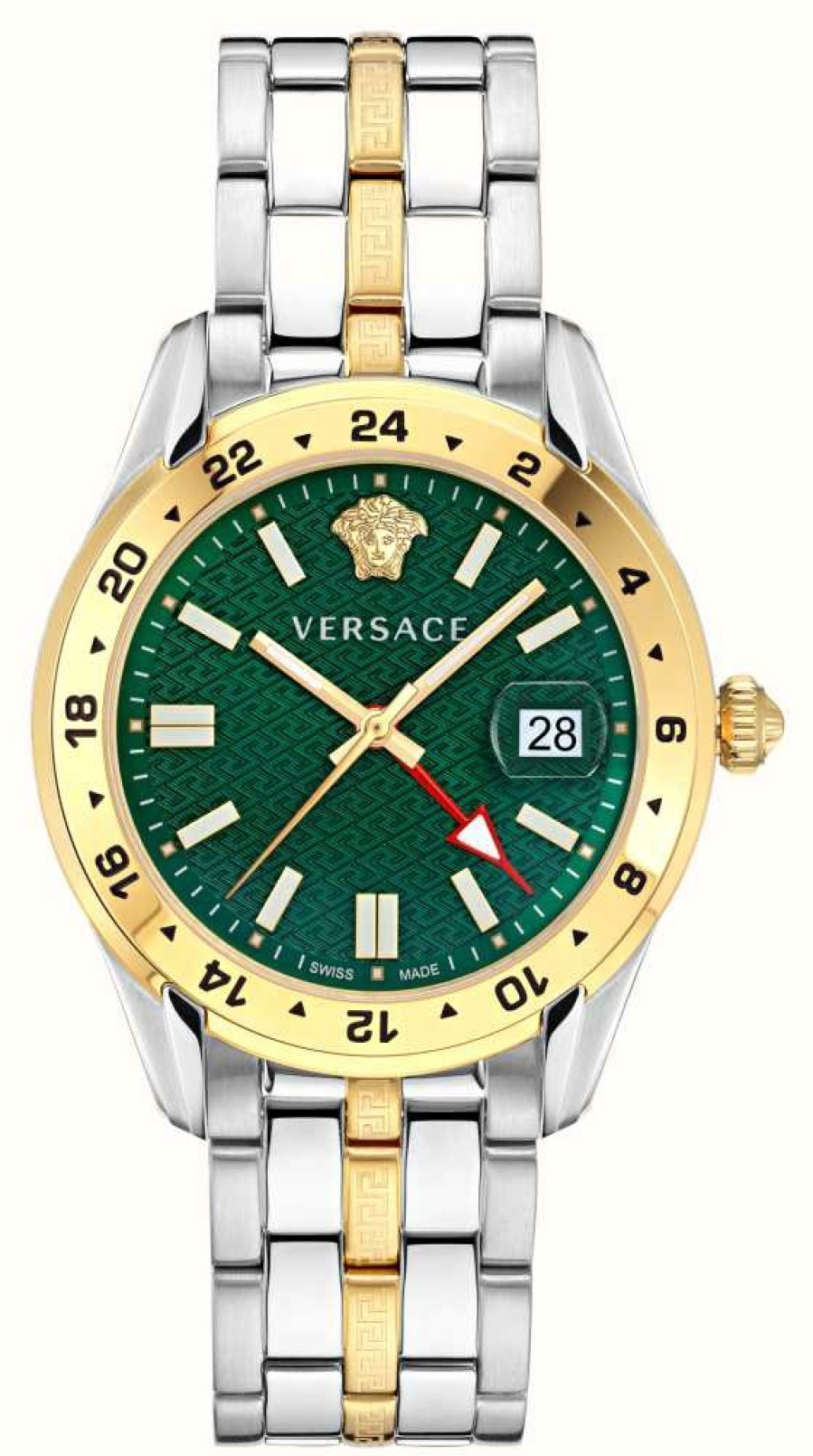 Jewelry Versace | Versace Men'S Greca (41Mm) Green Dial / Two-Tone Stainless Steel Bracelet