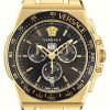 Jewelry Versace | Versace Men'S Greca Extreme Chrono (45Mm) Black Dial / Gold-Tone Stainless Steel Bracelet