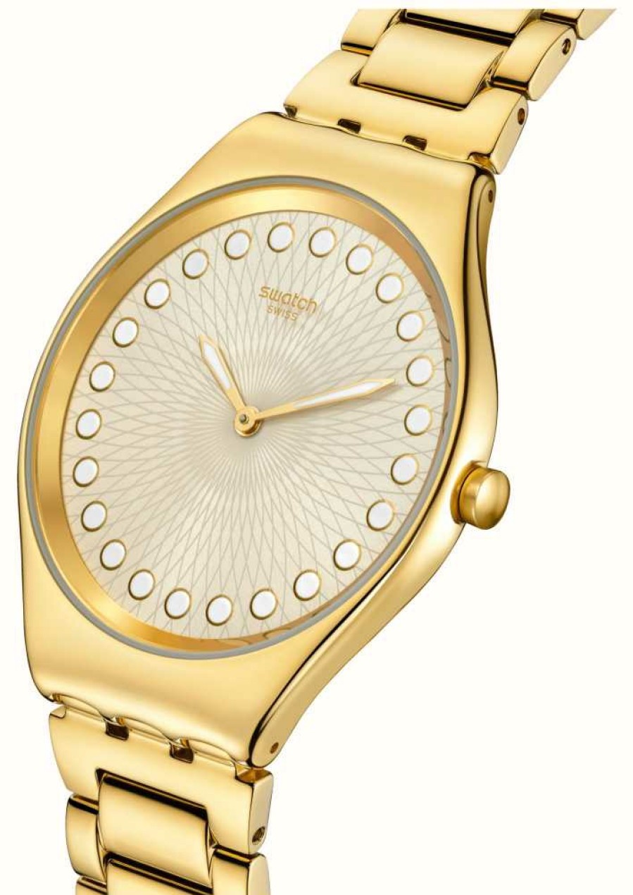 Men'S Swatch | Swatch Bubbly And Bright (38Mm) Champagne Dial / Gold-Tone Stainless Steel Bracelet