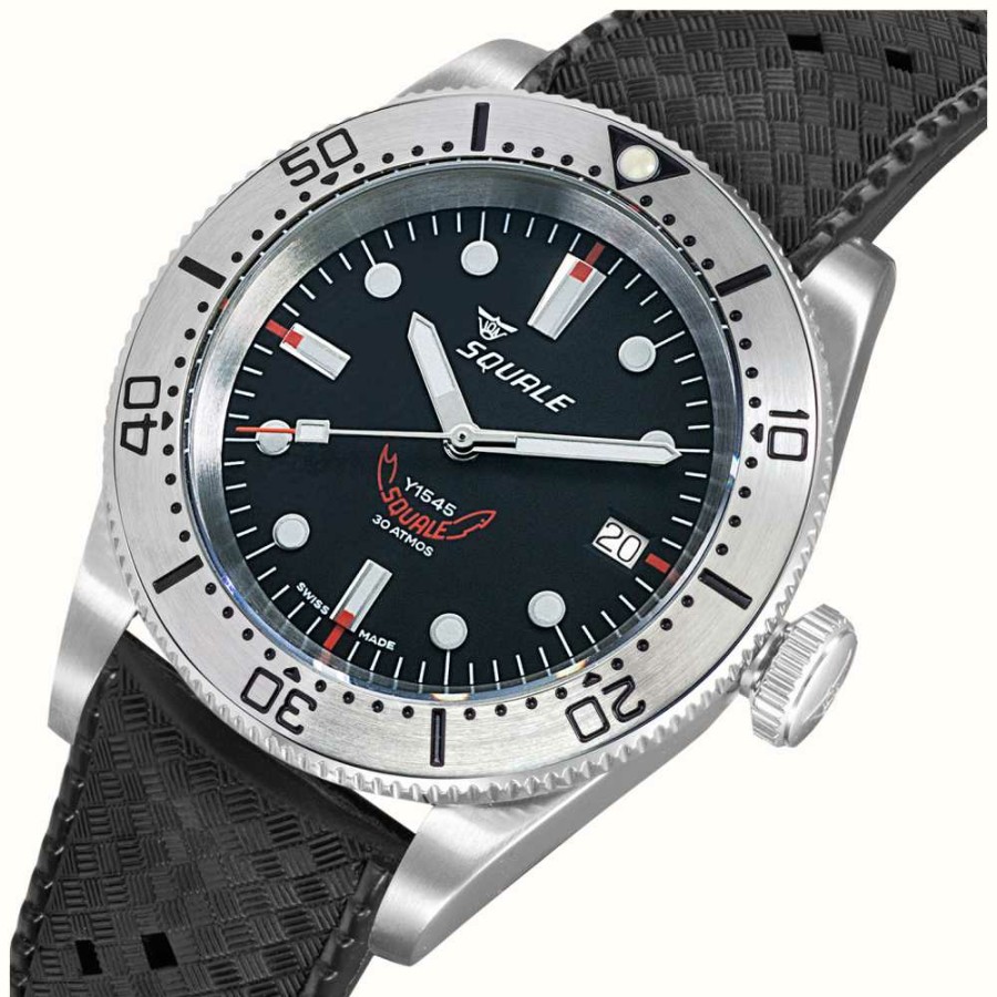 Men'S Squale | Squale 1545 Steel Black (40Mm) Black Dial / Black Homage Tropic Rubber