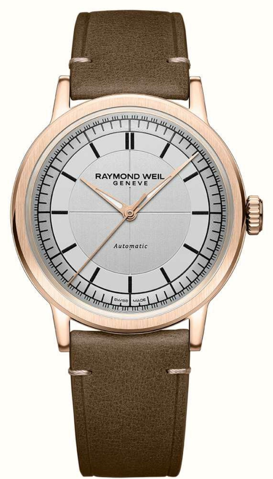 Men'S Raymond Weil | Raymond Weil Millesime Automatic (39.5Mm) Silver Dial / Brown Calf Leather Strap