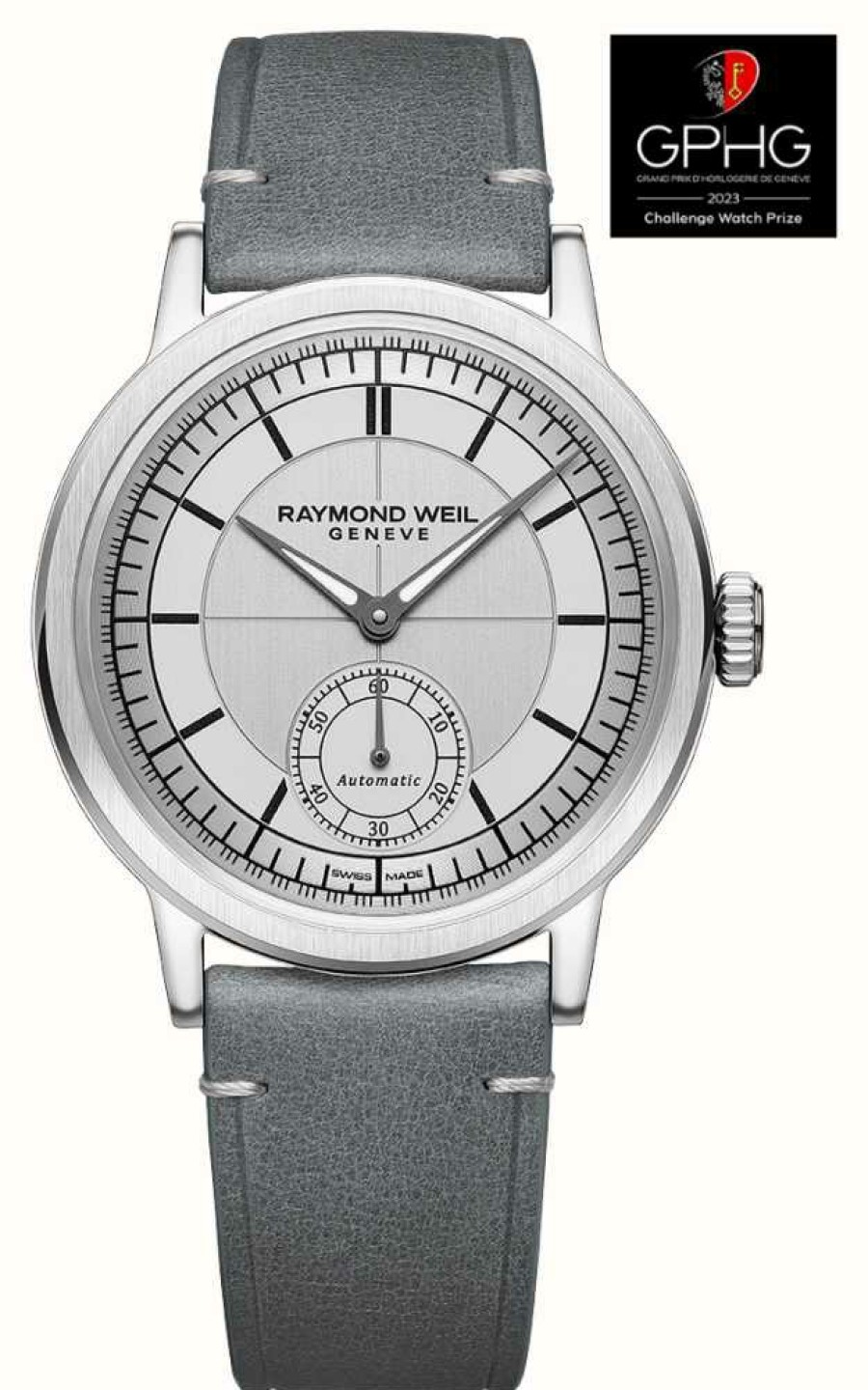 Men'S Raymond Weil | Raymond Weil Millesime Automatic Small-Seconds (39.5Mm) Silver Dial / Grey Calf Leather Strap