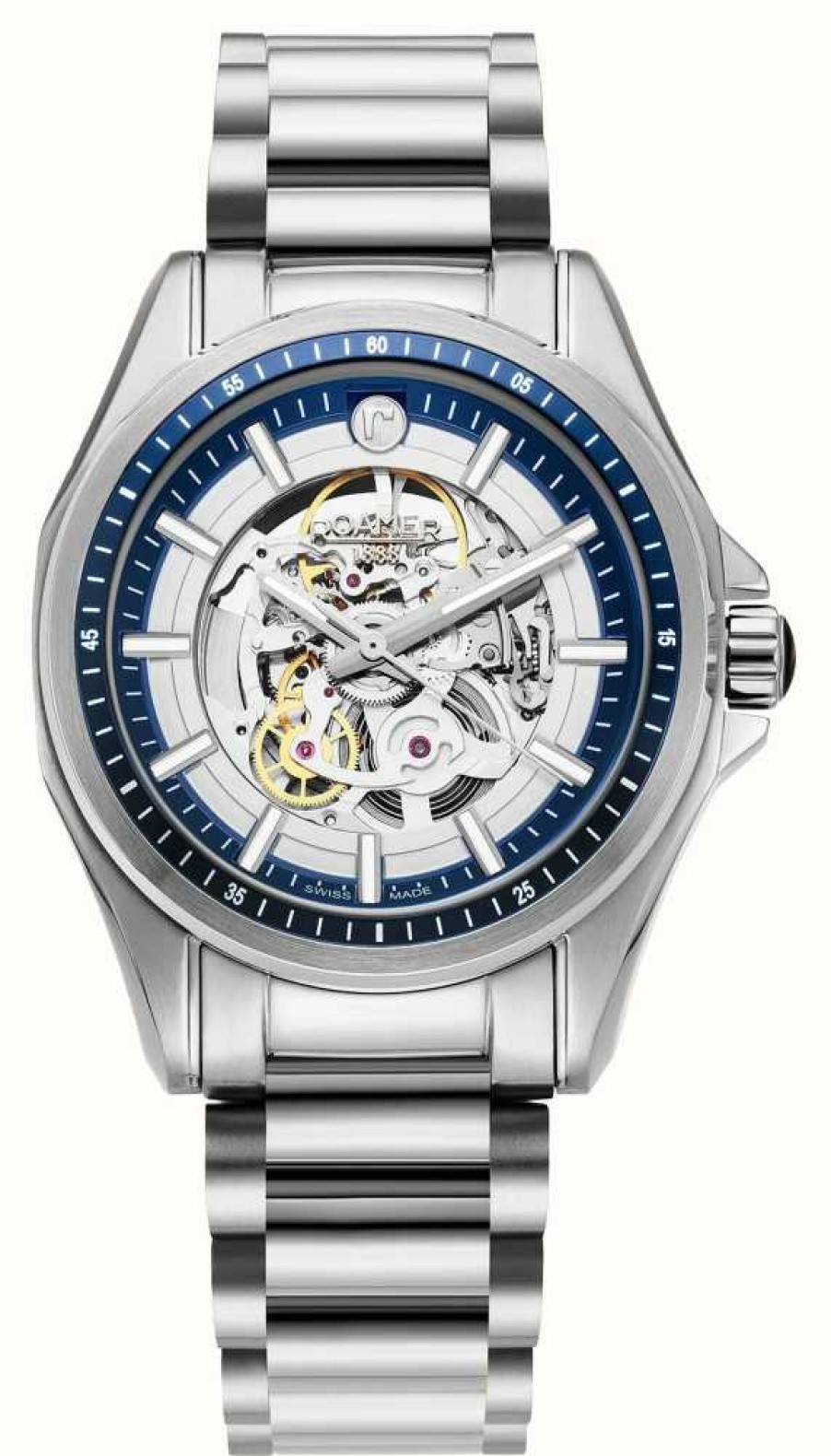 Men'S Roamer | Roamer Rockshell Mk Iii Skeleton (44Mm) Blue Skeleton Dial / Stainless Steel Bracelet