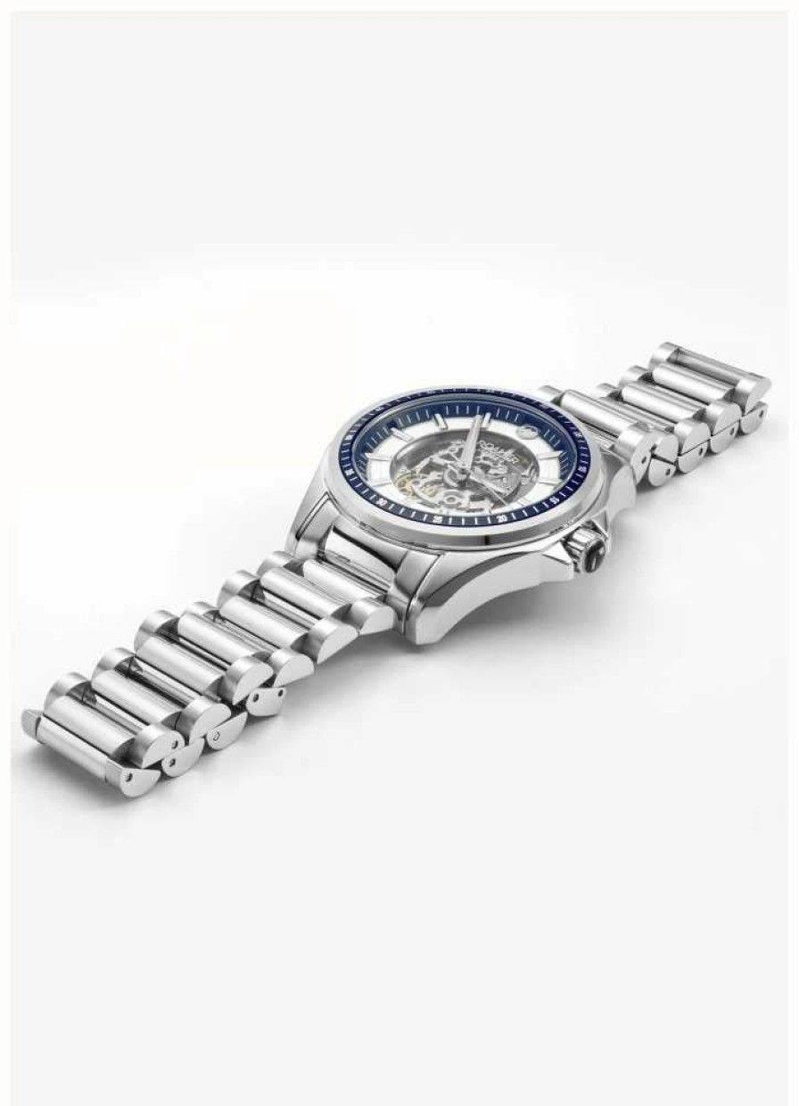 Men'S Roamer | Roamer Rockshell Mk Iii Skeleton (44Mm) Blue Skeleton Dial / Stainless Steel Bracelet