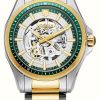 Men'S Roamer | Roamer Rockshell Mk Iii Skeleton (44Mm) Green Skeleton Dial / Two-Tone Pvd Stainless Steel Bracelet