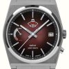 Men'S RUHLA | Ruhla Space Control Solar (40Mm) Dark Red Dial / Stainless Steel Bracelet