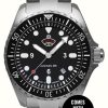 Men'S RUHLA | Ruhla Nva Kommando Minentaucher Automatic (43Mm) Black Dial / Stainless Steel + Red Silicone Strap