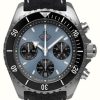 Men'S RUHLA | Ruhla Glasbach Cup Hill Climb Quartz Chrono (43Mm) Ice Blue Dial / Water Resistant Black Leather Strap