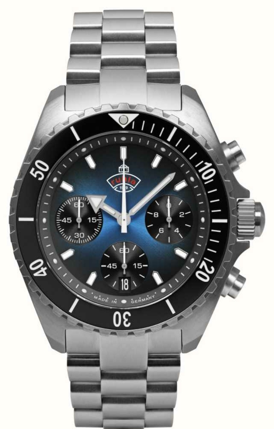 Men'S RUHLA | Ruhla Glasbach Cup Hill Climb Quartz Chrono (43Mm) Dark Blue Dial / Stainless Steel Bracelet