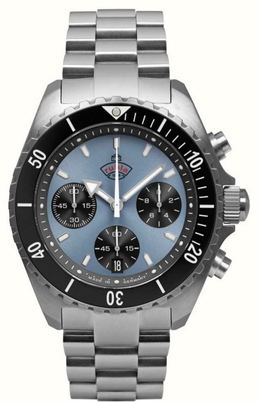 Men'S RUHLA | Ruhla Glasbach Cup Hill Climb Quartz Chrono (43Mm) Ice Blue Dial / Stainless Steel Bracelet