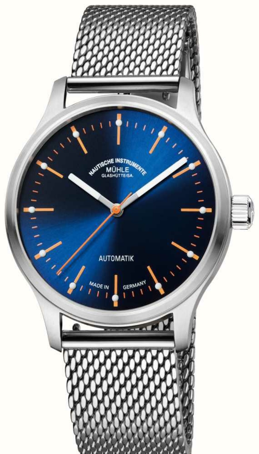 Men'S Muhle Glashutte | Muhle Glashutte Panova Blue Automatic (40Mm) Blue Sunray Dial / Stainless Steel Milanaise Bracelet