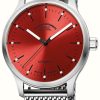 Men'S Muhle Glashutte | Muhle Glashutte Panova Red Automatic (40Mm) Red Sunray Dial / Stainless Steel Milanaise Bracelet