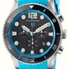 Men'S Elliot Brown | Elliot Brown Bloxworth Quartz Chronograph (44Mm) Matt Black Dial / Cyan Epdm Rubber Strap