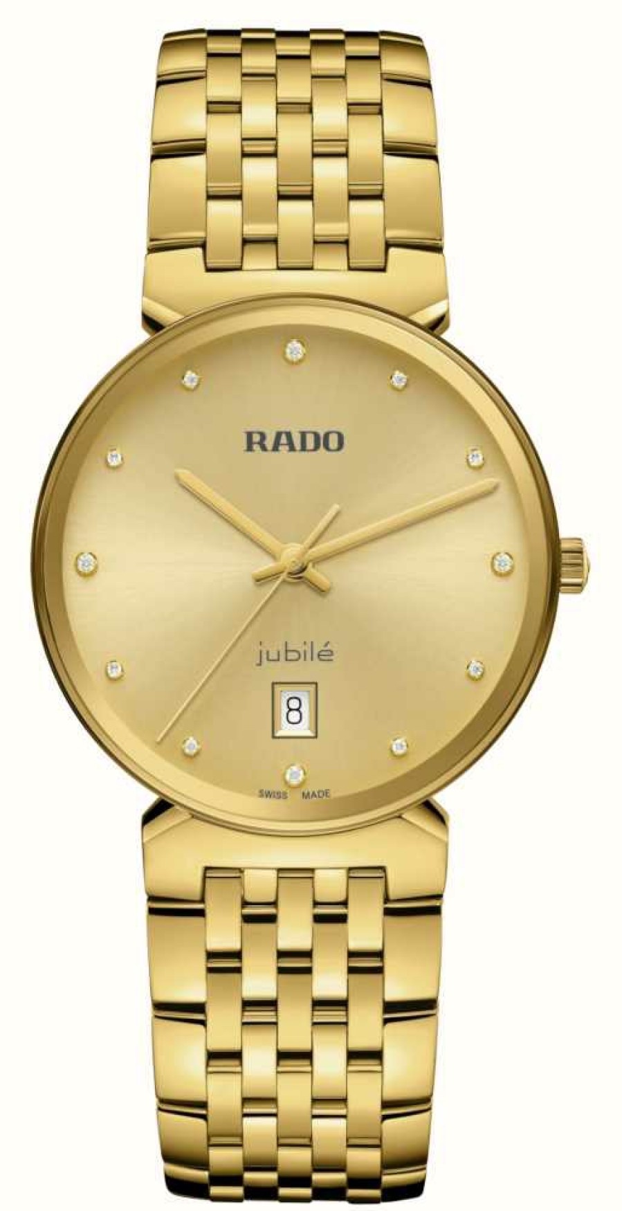 Men'S RADO | Rado Florence Diamonds (38Mm) Golden Sunray Dial / Gold Pvd Stainless Steel Bracelet