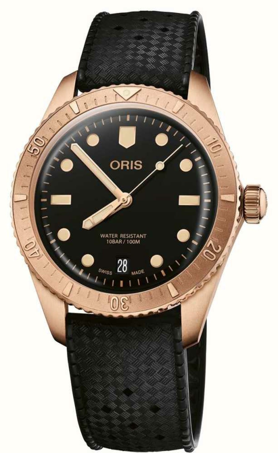 Men'S ORIS | Oris Divers Sixty-Five Cotton Candy Sepia Automatic (38Mm) Black Dial / Black Rubber Strap