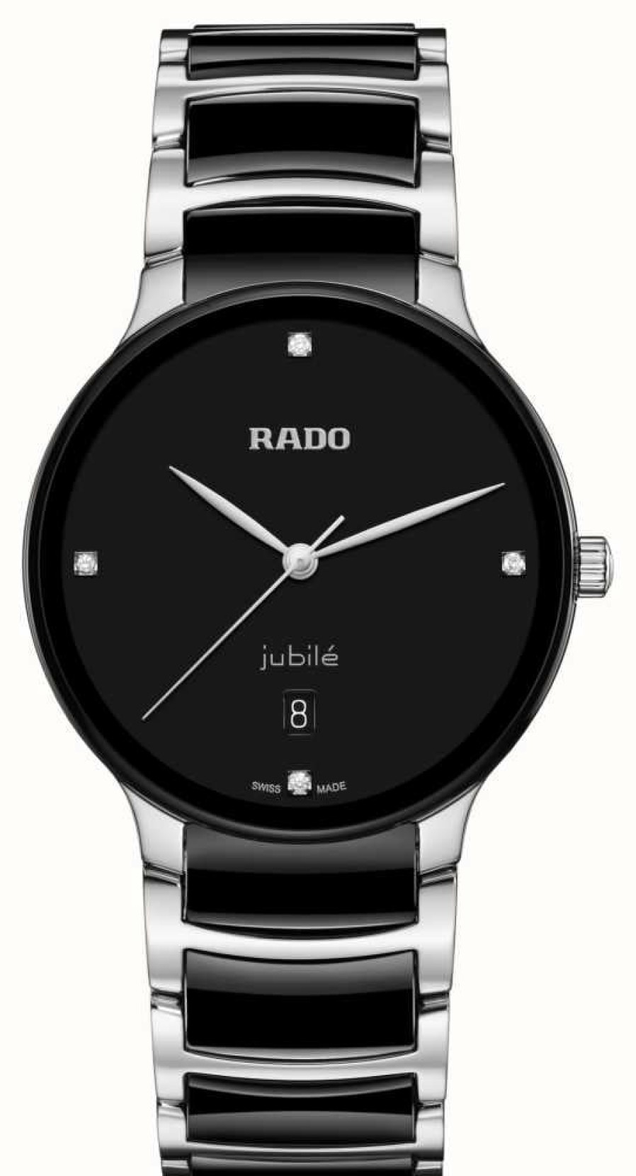 Men'S RADO | Rado Centrix Diamonds (39.5Mm) Black Dial / Black Ceramic Stainless Steel Bracelet