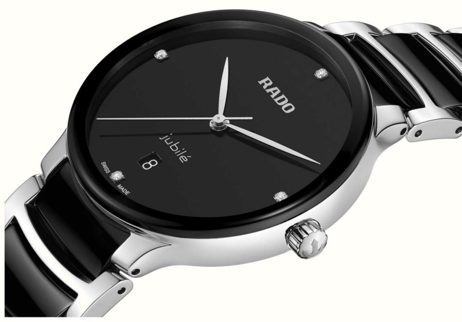 Men'S RADO | Rado Centrix Diamonds (39.5Mm) Black Dial / Black Ceramic Stainless Steel Bracelet