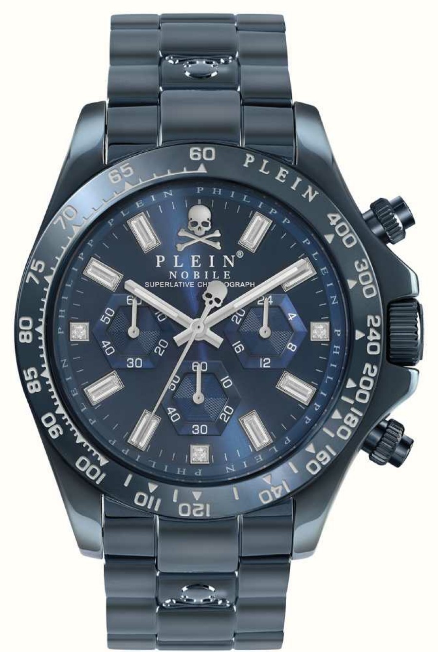 Men'S Philipp Plein | Philipp Plein Men'S $Treet Couture Nobile (43Mm) Blue Chronograph Dial / Blue Stainless Steel Bracelet