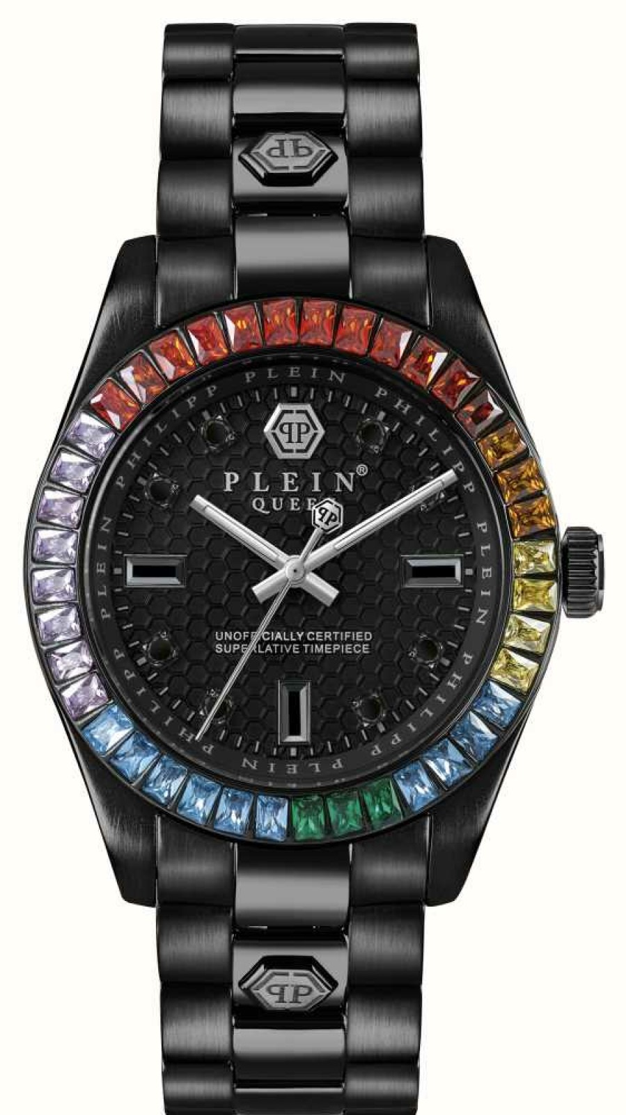 Women'S Philipp Plein | Philipp Plein Women'S $Treet Couture Queen (36Mm) Black Textured Dial / Black Stainless Steel Bracelet