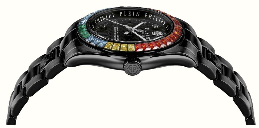 Women'S Philipp Plein | Philipp Plein Women'S $Treet Couture Queen (36Mm) Black Textured Dial / Black Stainless Steel Bracelet