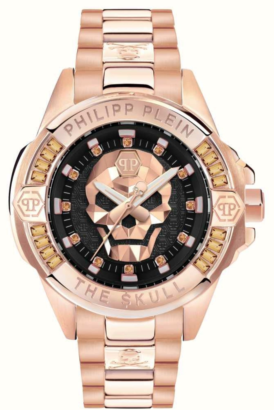 Women'S Philipp Plein | Philipp Plein The $Kull (41Mm) Black And Rose Gold Skull Dial / Rose Gold-Tone Stainless Steel Bracelet