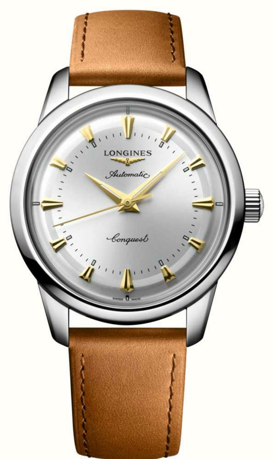 Men'S LONGINES | Longines Conquest Heritage Automatic (40Mm) Silver Dial / Brown Leather Strap