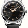 Men'S LONGINES | Longines Conquest Heritage Automatic (40Mm) Black Lacquered Polished Dial / Black Leather