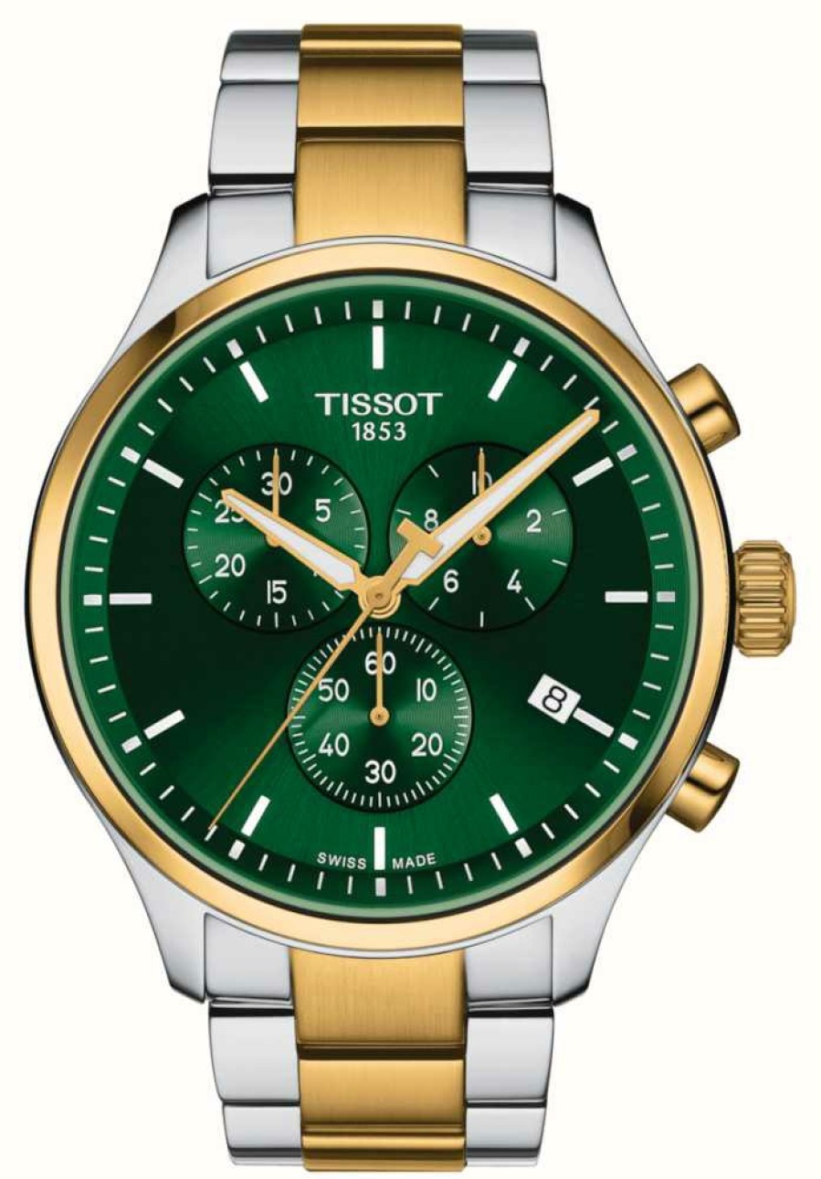 Men'S Tissot | Tissot Chrono Xl Classic (45Mm) Deep Green Dial / Two-Tone Stainless Steel Bracelet