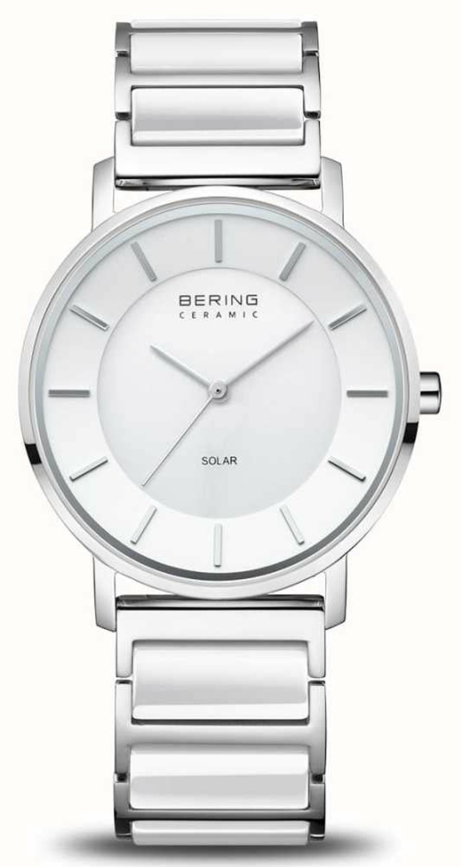 Women'S Bering | Bering Solar Polished Silver (35Mm) White Dial / Stainless Steel & Ceramic Bracelet