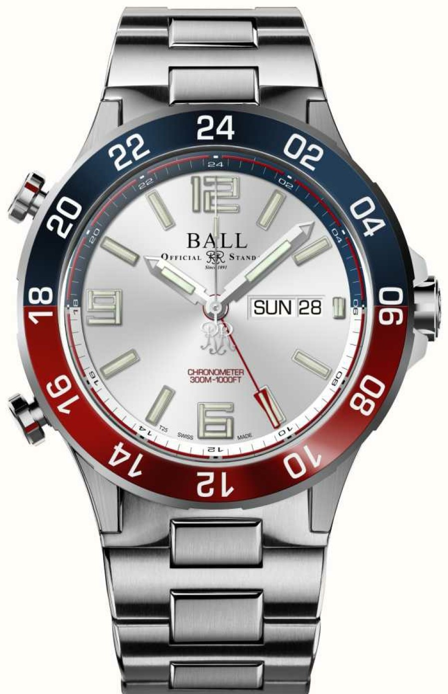 Men'S Ball Watch Company | Ball Watch Company Roadmaster Marine Gmt (42Mm) Silver Dial / Titanium & Stainless Steel Bracelet