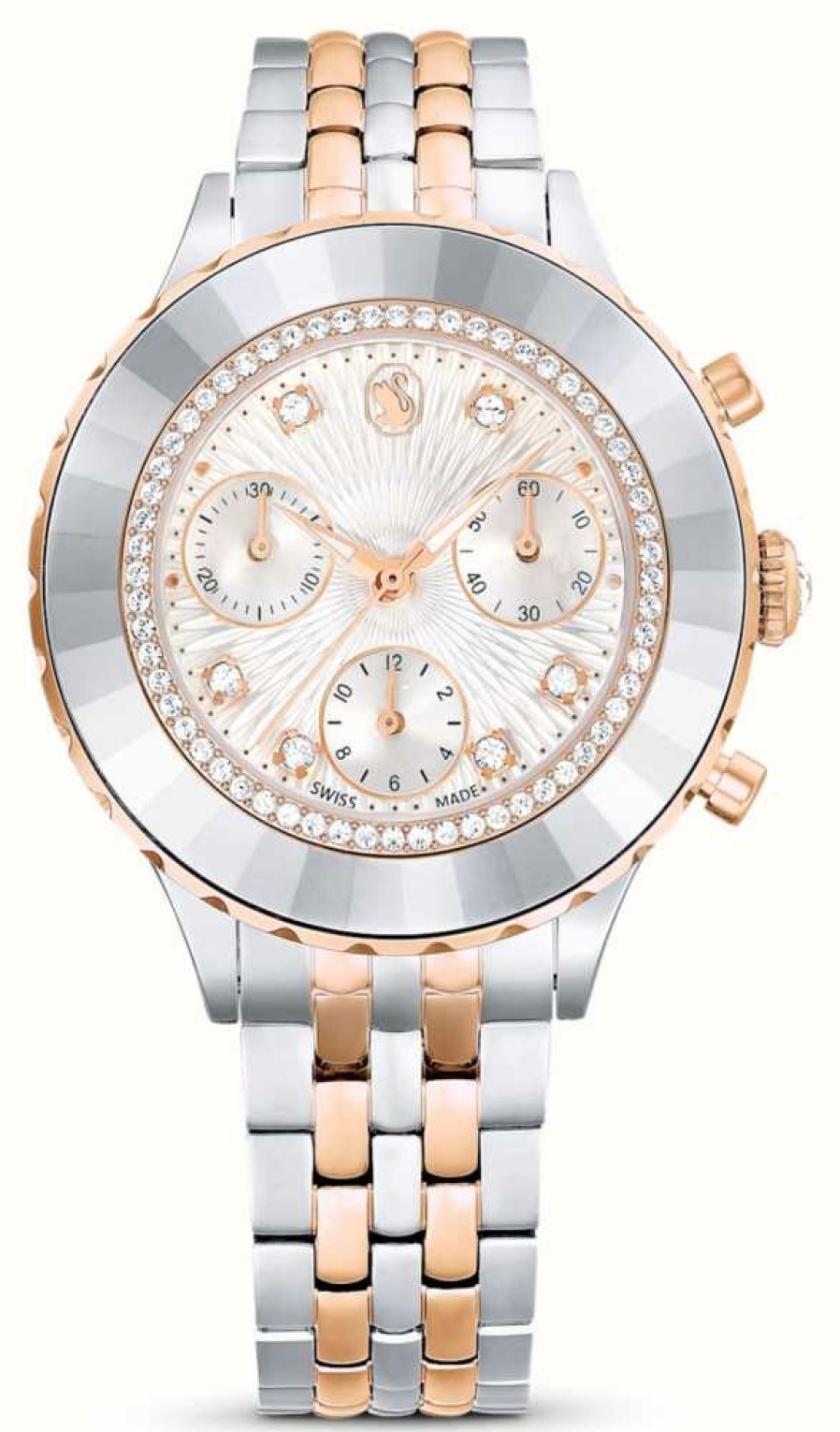 Women'S Swarovski | Swarovski Octea Chrono (37Mm) White Dial / Two-Tone Stainless Steel Bracelet