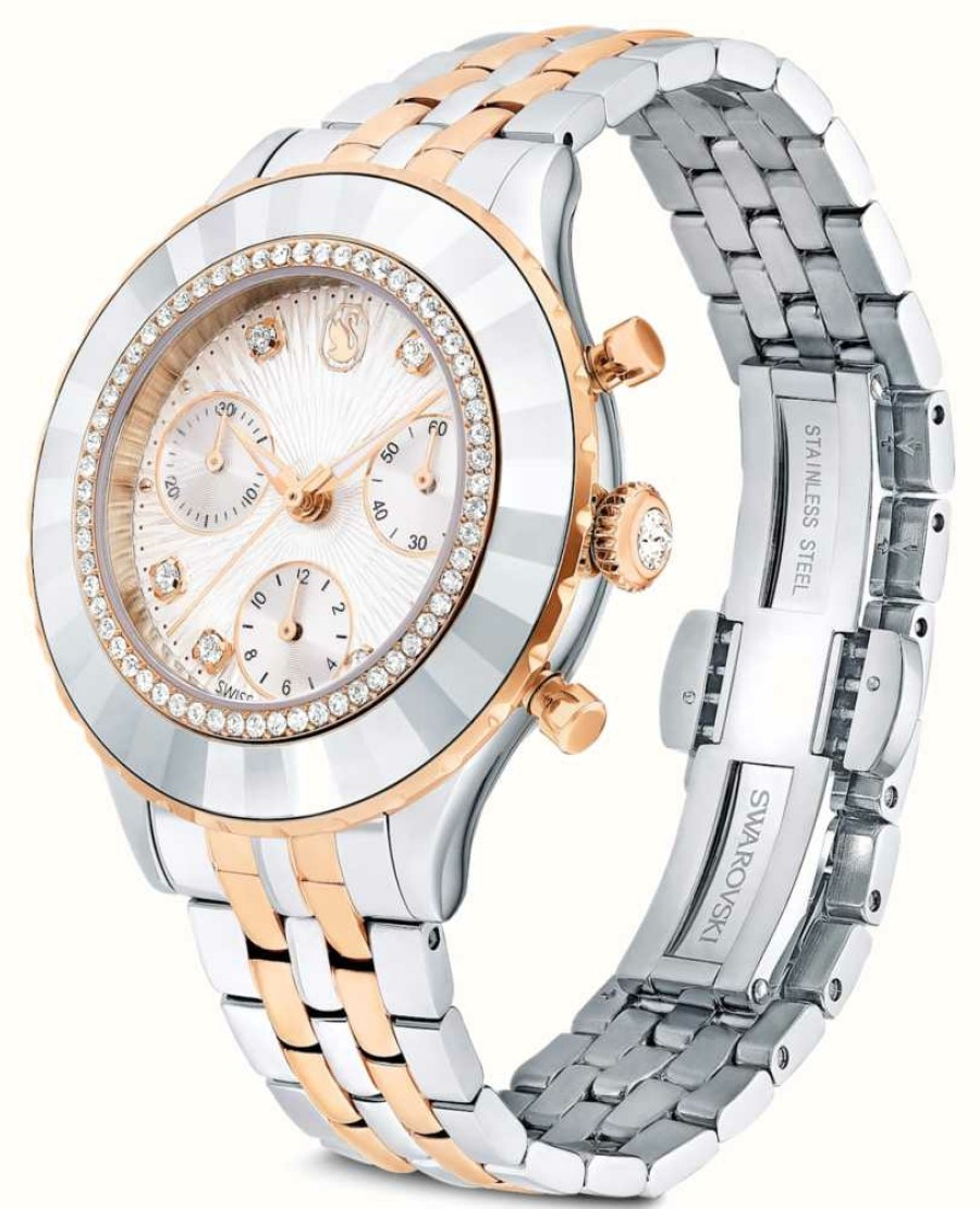 Women'S Swarovski | Swarovski Octea Chrono (37Mm) White Dial / Two-Tone Stainless Steel Bracelet