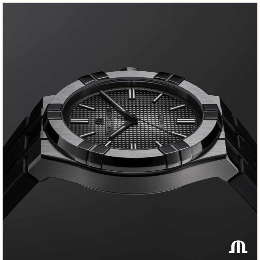 Men'S Maurice Lacroix | Maurice Lacroix Aikon Pvd Gunmetal Grey Limited Edition (42Mm) Black Fume Clous De Paris Dial / Black Rubber Strap