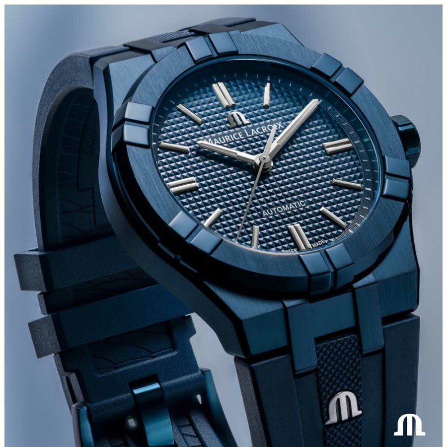 Men'S Maurice Lacroix | Maurice Lacroix Aikon Pvd Midnight Blue Limited Edition (39Mm) Blue Fume Clous De Paris Dial / Blue Rubber Strap