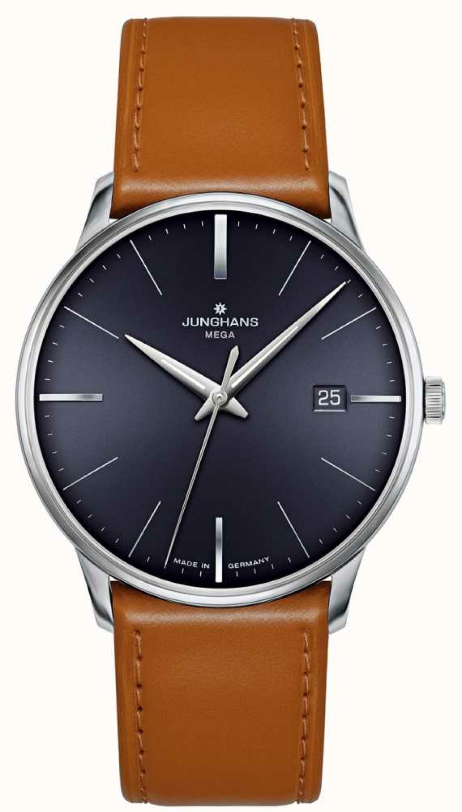 Men'S Junghans | Junghans Meister Mega Mf Brown Blue Dial Leather Strap Ex-Display